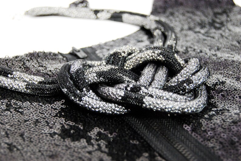 Seed bead mesh necklace. Black and silver mesh handmade Etsy