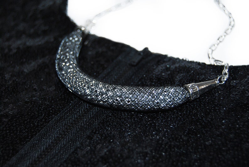 Handmade beaded necklace. Silver seed bead necklace in black Etsy