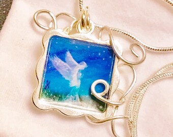 The Prayer Whisperer Silver Plated Pendant Wire Wrapped with .999 Pure Silver with Silver Plated Chain