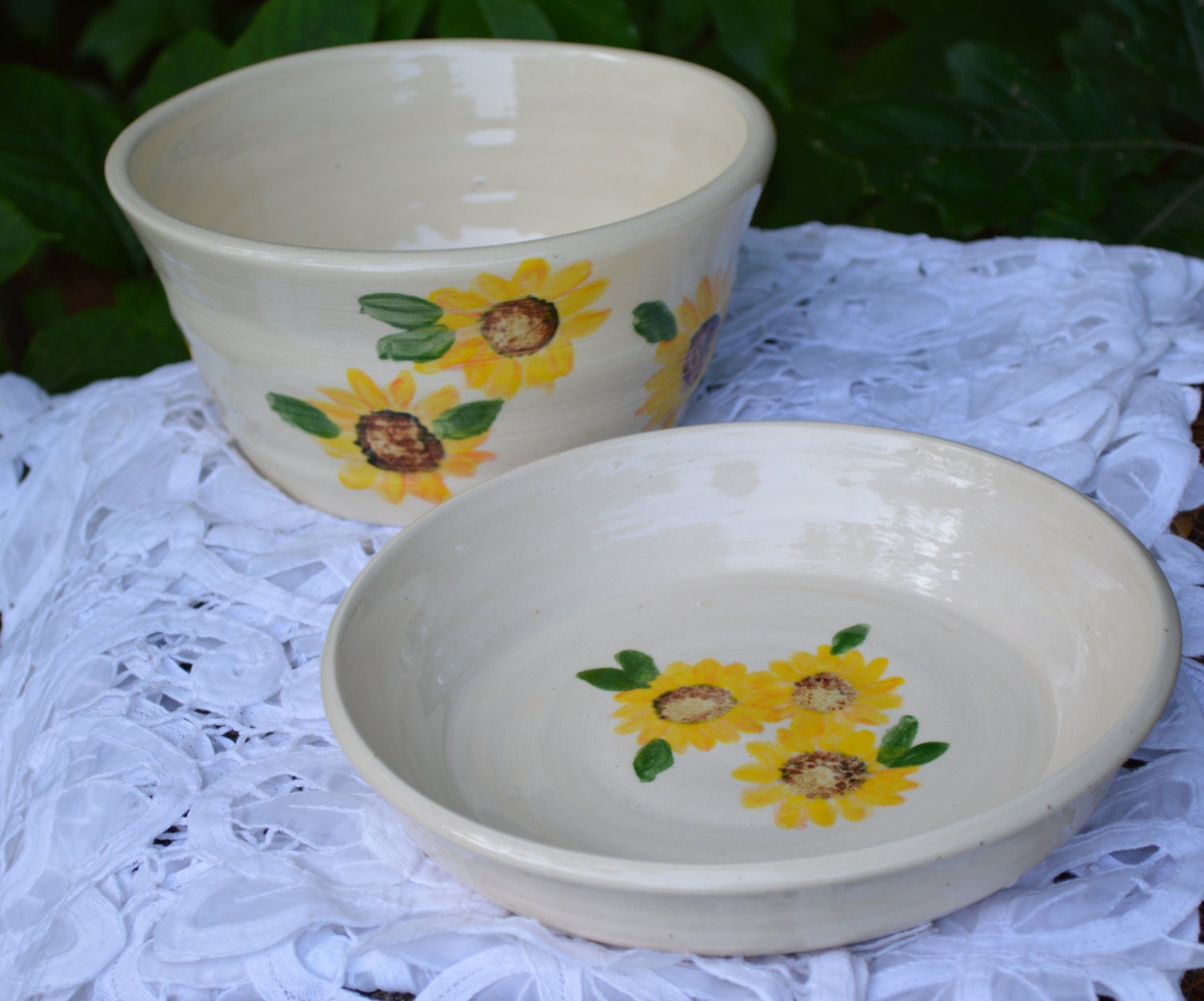 Sunflower Pie Plate and Mixing Bowl Matching Hand Thrown Set Etsy