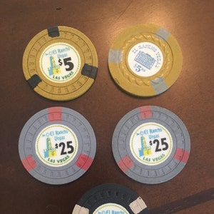 Las Vegas Casino Chips, El Rancho Vegas Hotel, Authentic Vintage SET of FIVE (5) CHIPS