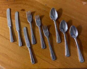 Vintage Miniature Flatware Set of Knives, Forks Spoons, Three Each. Marked Germany