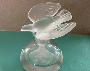 Lalique Frosted Lead Crystal Glass Dove Stopper on Thick Glass Base, Rare Small Size