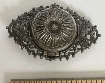 Victorian Revival Filigree Photo Locket Brooch with Hinged Compartments