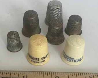 Antique and Vintage Thimbles, SEVEN, Metal and Plastic Advertising