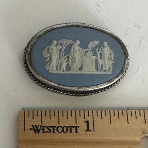 Wedgwood Blue Jasperware Cameo Brooch in Sterling Silver Setting