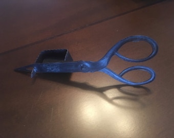 Antique Candle Wick Snuffer Trimmer Scissors, Hand Forged Iron, Inside:  Patented Nov 1850