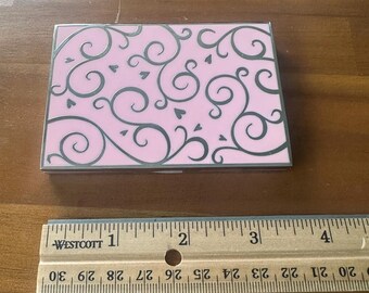 Vintage Pink & Silver Scrollwork Metal Business Card Case