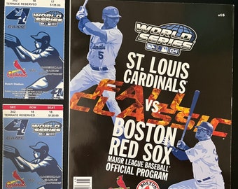 World Series 2004 Ticket Stubs of Red Sox and Cardinals Game 4 with Program, Promotional Item of Hank Aaron