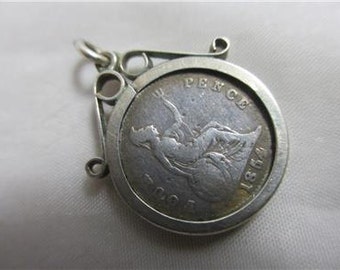 Antique Queen Victoria Britannia Groat 1854 Sterling Silver 4 Four Pence Coin Pendant Charm with Chain/Necklace