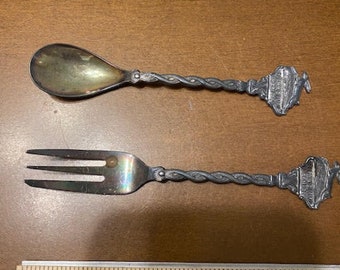 Antique and RARE W. Haas Heerlen N.V. Silver Fork and Spoon SET. Limited edition with leaping hare. Netherlands