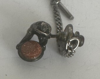 Antique Vintage Gold Rush of 1849, Cowboy Gold Miner Tie Tack, Tie Pin with Gold Pan, Sterling Silver, Menswear