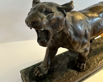 Antique Bronze Charles Valton (Signed) Lioness, Roaring