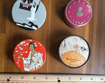 Vintage Typewriter Ribbon Tins, Three (3),  and One (1) Paper, Art Deco