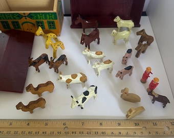 Vintage Small Painted Wooden Noah’s Ark with Miniature Animals