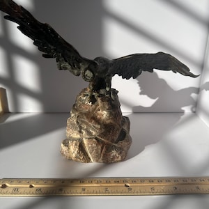 Antique Bronze Eagle Sculpture on Stone Base