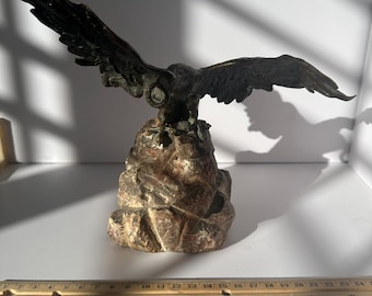 Antique Bronze Eagle Sculpture on Stone Base