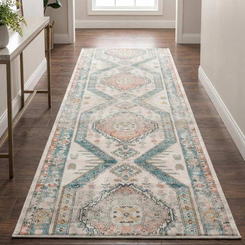CUSTOM LENGH Runner Rug - Julita Blue 26 Inch Wide Heritage-inspired ...