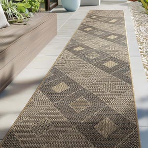 CUSTOM LENGH Runner Rug - Indoor Outdoor - 26 Inch Wide Natural Beige Diamond Pet Friendly Hallway, Stairs, Patio, RV, Kitchen High Traffic