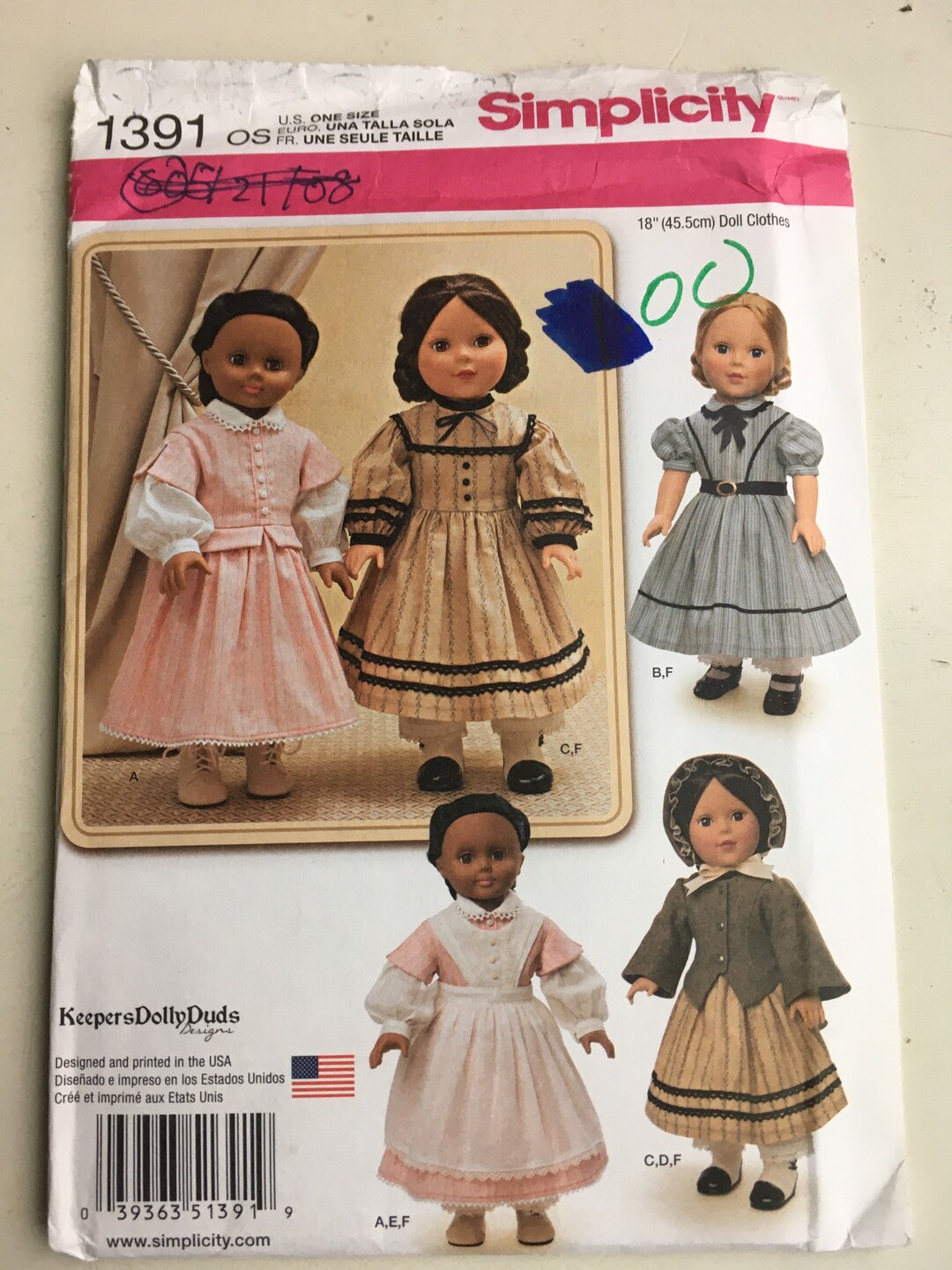 Simplicity 1391 All American Girl Historical Doll Pattern 18