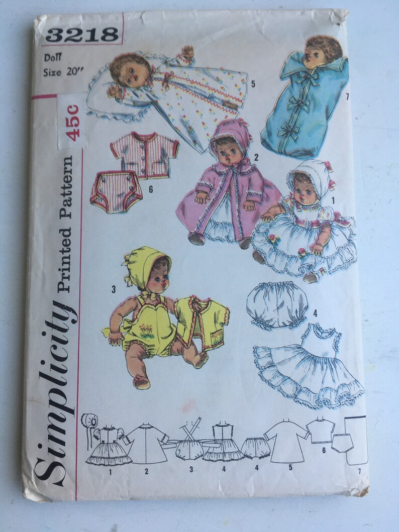 Simplicity 3218 20\u201d Doll Clothes Pattern ORIGINAL 1960\u2019s CutComplete