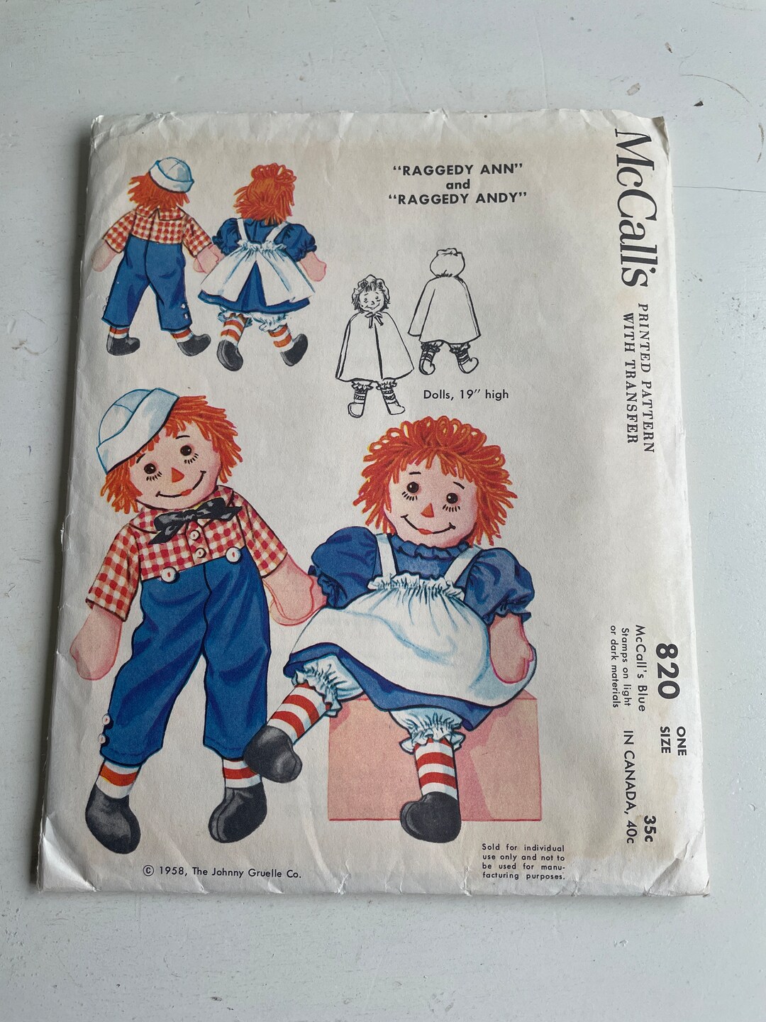 Mccall’s 820 Raggedy Ann and Andy Pattern FF - Etsy