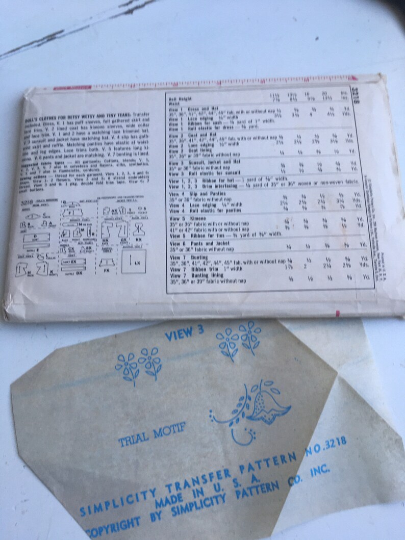 Simplicity 3218 20\u201d Doll Clothes Pattern ORIGINAL 1960\u2019s CutComplete