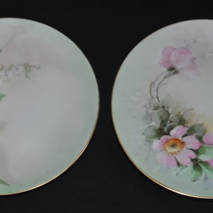 Antique Porcelain Thomas Sèvres Bavaria Hand Painted Gold Rim Plates (2) Wild Rose or Cherry Blossom & Lily of the Valley c. 1908-1939 EUC