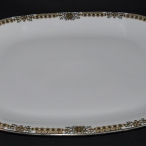 RARE Antique Large Serving Platter POY7 Jean Pouyat, Limoges (JPL) Yellow Circle Chain, Medallion, Green Leaves, Red Berries c 1891-1932 EUC