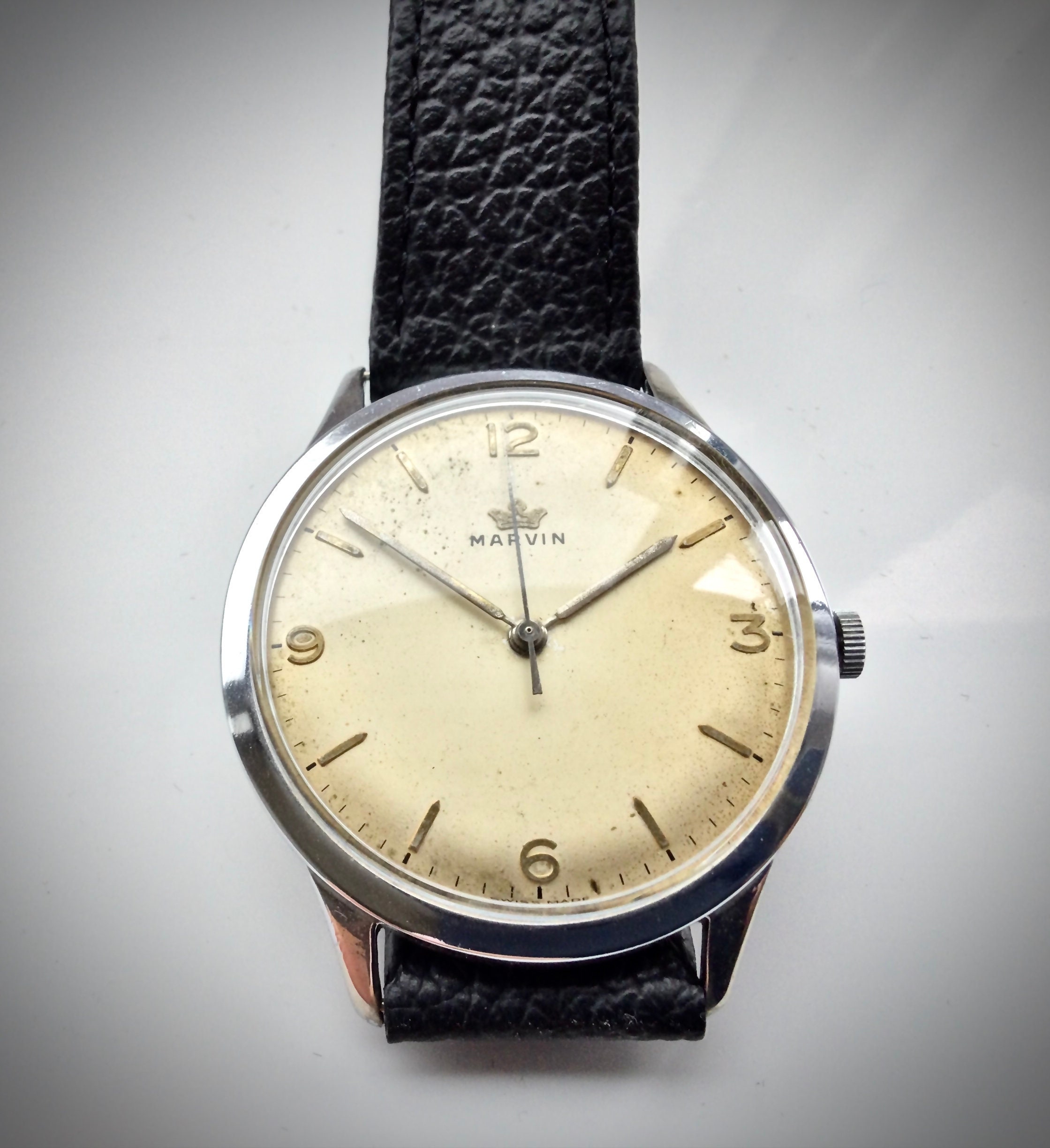 Elegant Vintage Marvin Swiss Watch, Chrome Plated Case, High