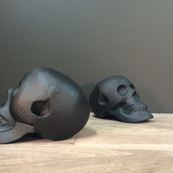 Heavy Black Skull Bookends ~ Cast Iron Black Unique Book Ends ~ 2 Modern Goth Style Retro Pop Art