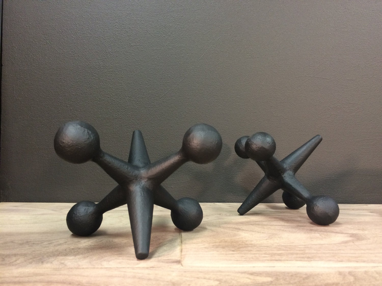 Jacks Bookends ~ Large Cast Iron Matte Black Jax Book Ends ~ 2 Mid Ce…
