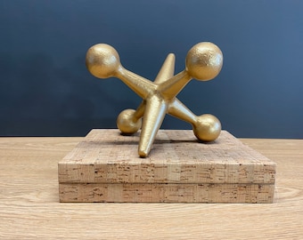 Large Cast Iron Jack Bookend ~ Single Mid Century Modern Style Gold Industrial Jax Paperweight Doorstop or Industrial Retro Pop Art Gift