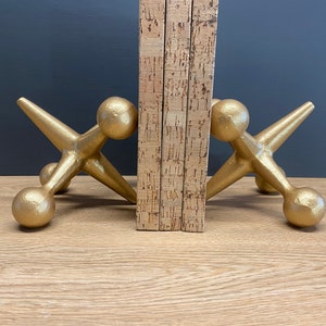 Gold Jacks Home Decor Unique Mid Century Modern Style Jacks Bookends Giant Jax Gift image 7