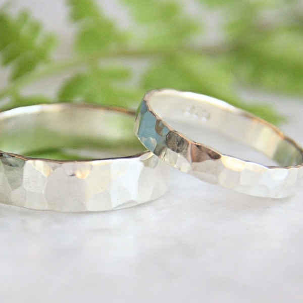Hammered Silver Wedding Rings - Set of Two Rings- His and Hers- Eco Friendly Recycled Sterling Silver Matching Wedding Bands