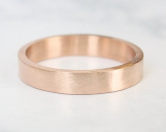 rose gold wedding ring, Solid 14k rose Gold wedding band, 4mm flat band, Shiny or Matte Finish, Eco Friendly Recycled mens ring, unisex ring