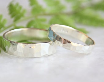 Hammered Silver Wedding Rings - Set of Two Rings- His and Hers- Eco Friendly Recycled Sterling Silver Matching Wedding Bands