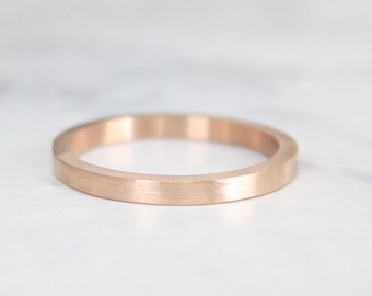 rose gold wedding band, Solid 14k gold wedding ring, womens Flat Wedding Band, Shiny or Matte Finish, eco friendly gold, pink gold