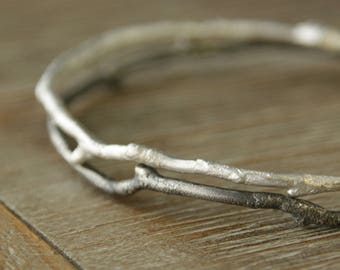 Twig Bracelet, Sterling Silver Bracelet Bangle Bracelet, handmade, gift for her, eco friendly, branch twig woodland, women