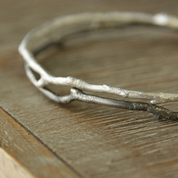 Twig Bracelet, Sterling Silver Bracelet Bangle Bracelet, handmade, gift for her, eco friendly, branch twig woodland, women