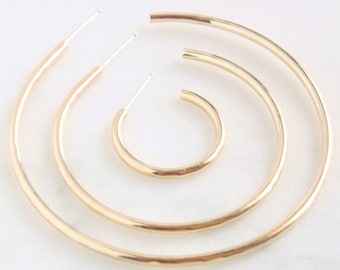 hammered Gold Hoop Earrings, 14k gold fill, small medium and large hoops, handmade