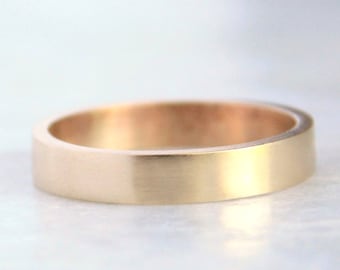 gold wedding ring, Solid 14k Yellow Gold wedding band, 4mm flat band, Shiny or Matte Finish, Eco Friendly Recycled Gold