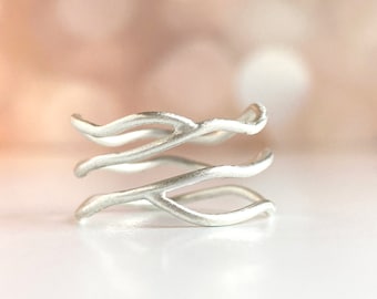 Silver wrap ring, asymmetrical sterling silver ring, stacking ring