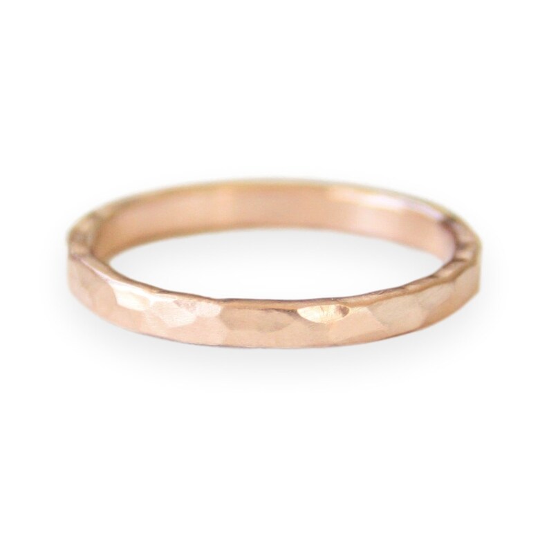 Hammered Rose Gold Wedding Ring 2mm Width 14k Rose Gold Etsy