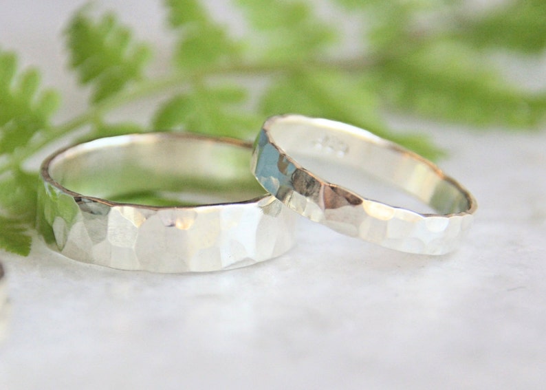 Hammered Silver Wedding Rings - Set of Two Rings- His and Hers- Eco Friendly Recycled Sterling Silver Matching Wedding Bands 