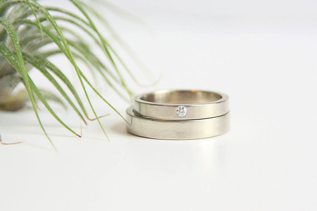 White Gold Wedding Ring Set 14k Gold Rings Eco Friendly Etsy