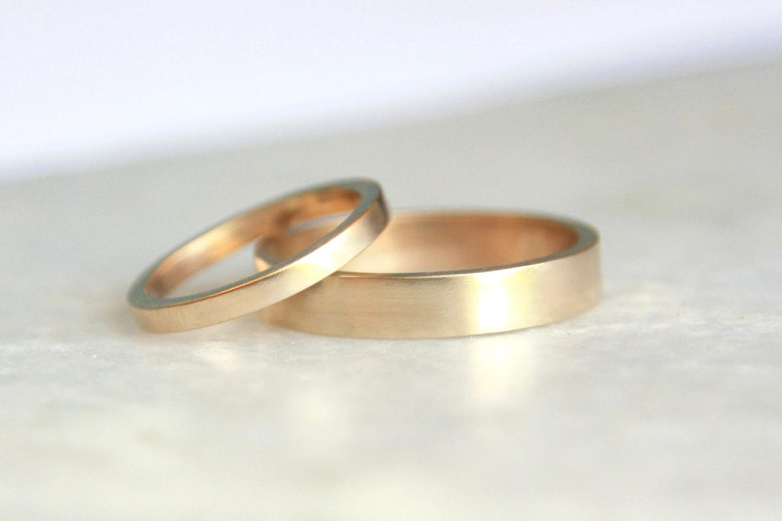 Gold Wedding Ring Set 14k Gold Matching Wedding Bands His Etsy