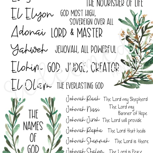 Names of God Print Etsy