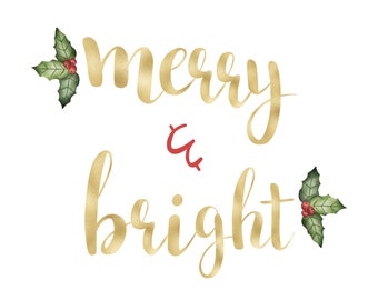 Merry & Bright Printable, Home Decor, Christmas Wall Art, Printable Wall Art, Christmas Decor, Xmas Art