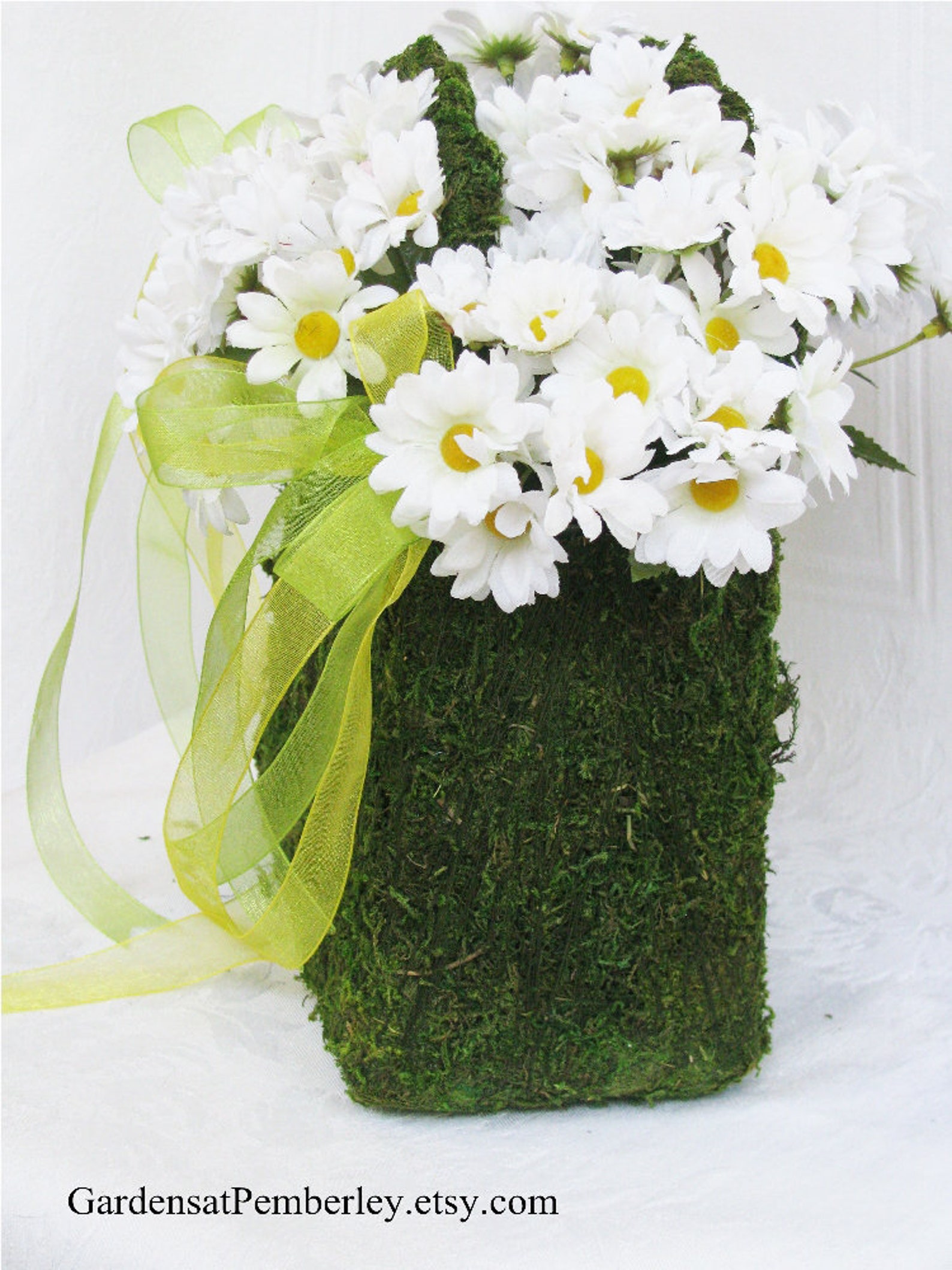 Daisy Silk Moss Purse Flower Girl Wedding Basket Wedding Etsy